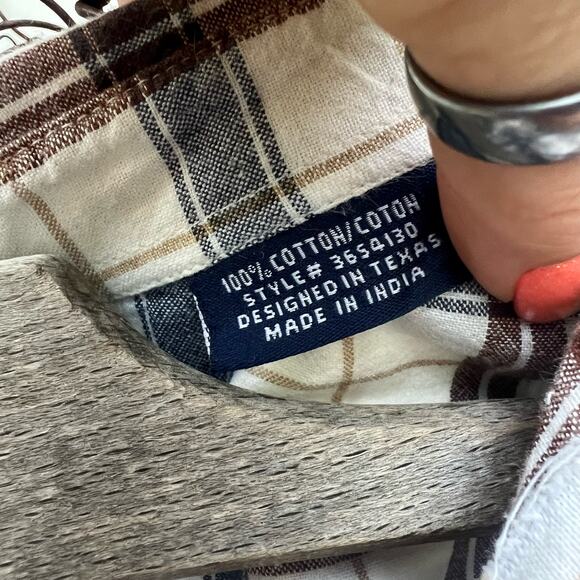 Vintage 90s Panhandle Slim Red Blue White Plaid Check Long Sleeve Western Shirt - Picture 2 of 5